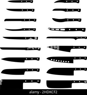 Meat cutting knives set. Kitchen metal knife isolated vector silhouett By  Microvector