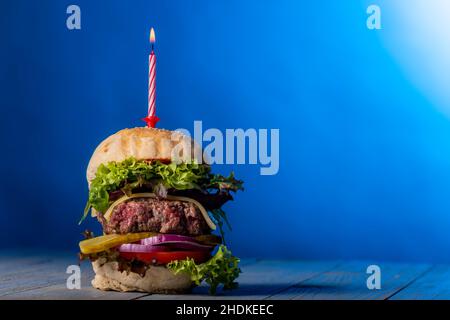 cheeseburger, birthday candle, burger, burgers, cheeseburgers, birthday candles Stock Photo