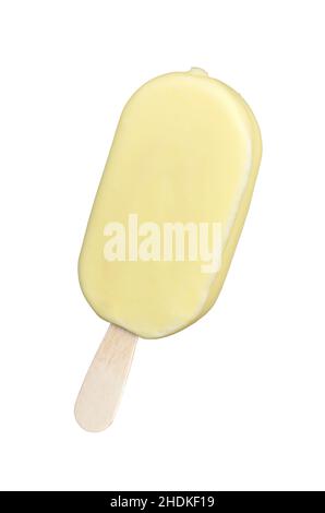 Creamy ice cream in lemon glaze on a stick, isolated on a white background Stock Photo