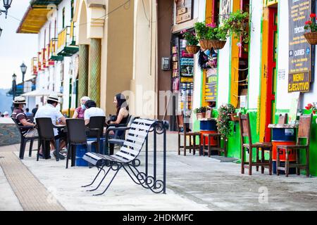 SALENTO, COLOMBIA - JULY 2021. Beautiful streets of Salento an small town located at the Quindio region in Colombia Stock Photo