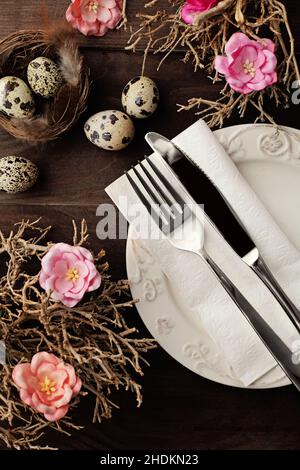 easter, place setting, quail eggs, easter breakfast, easters, quail egg, easter breakfasts Stock Photo