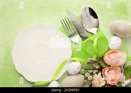 easter, dishware, place setting, easter breakfast, easters, crockery, dishwares, easter breakfasts Stock Photo