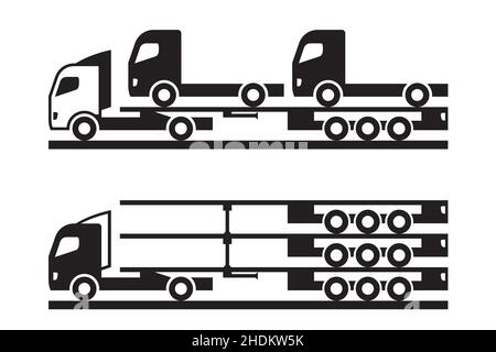 Tractor carrying trucks and trailers – vector illustration Stock Vector
