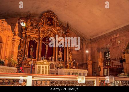 Miagao Church officially called Santo Tomás de Villanueva. Roman Catholic altar for Eucharist worship. A UNESCO World Heritage. Stock Photo