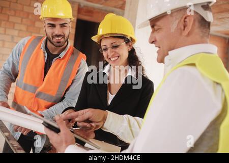 meeting, construction manager, colleagues, architect, feedback, construction managers, engineer, colleague, architects Stock Photo
