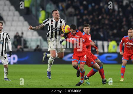 Federico Bernardeschi of Juventus Diego Demme of Napoli   during Serie A match Juventus Napoli at Allianz Stadium in Turin Stock Photo