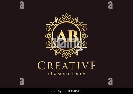 AB Initial Letter Luxury calligraphic feminine floral hand drawn heraldic monogram antique vintage style luxury logo design Premium Stock Vector
