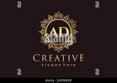 AD Initial Letter Luxury calligraphic feminine floral hand drawn heraldic monogram antique vintage style luxury logo design Premium Stock Vector