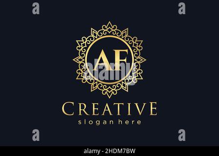 AF Initial Letter Luxury calligraphic feminine floral hand drawn heraldic monogram antique vintage style luxury logo design Premium Stock Vector