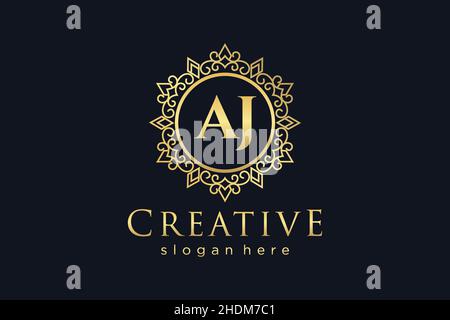 AJ Initial Letter Luxury calligraphic feminine floral hand drawn heraldic monogram antique vintage style luxury logo design Premium Stock Vector