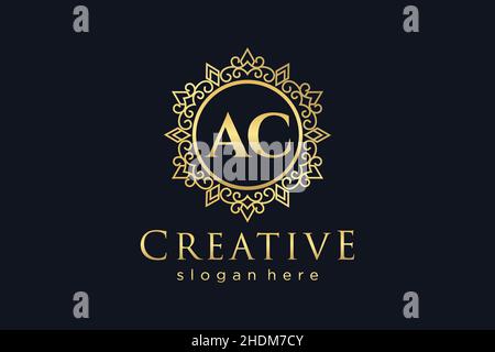 AC Initial Letter Luxury calligraphic feminine floral hand drawn heraldic monogram antique vintage style luxury logo design Premium Stock Vector