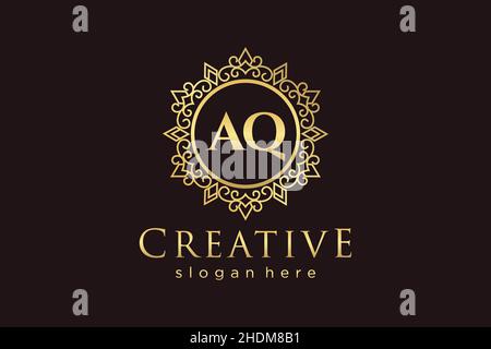 AQ Initial Letter Luxury calligraphic feminine floral hand drawn heraldic monogram antique vintage style luxury logo design Premium Stock Vector