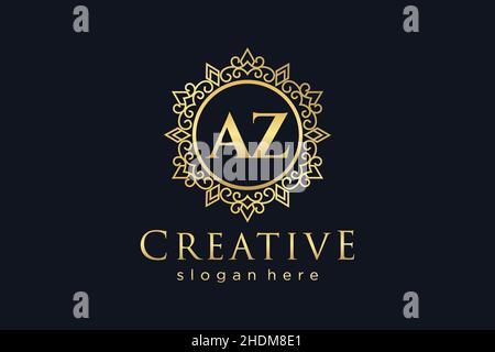 AZ Initial Letter Luxury calligraphic feminine floral hand drawn heraldic monogram antique vintage style luxury logo design Premium Stock Vector