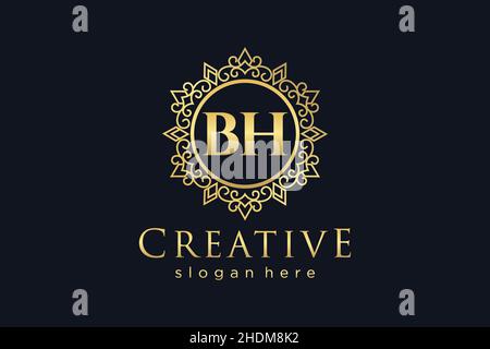BH Initial Letter Luxury calligraphic feminine floral hand drawn heraldic monogram antique vintage style luxury logo design Premium Stock Vector