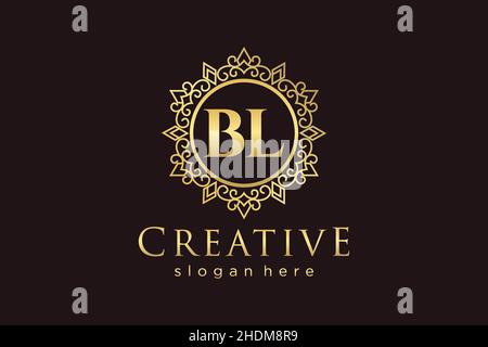 BL Initial Letter Luxury calligraphic feminine floral hand drawn heraldic monogram antique vintage style luxury logo design Premium Stock Vector