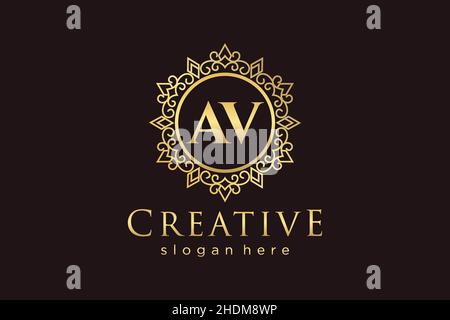 AV Initial Letter Luxury calligraphic feminine floral hand drawn heraldic monogram antique vintage style luxury logo design Premium Stock Vector