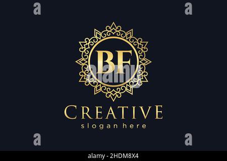 BF Initial Letter Luxury calligraphic feminine floral hand drawn heraldic monogram antique vintage style luxury logo design Premium Stock Vector