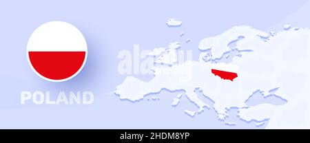 poland map flag banner. Vector illustration with a map of Europe and highlighted country with national flag Stock Vector