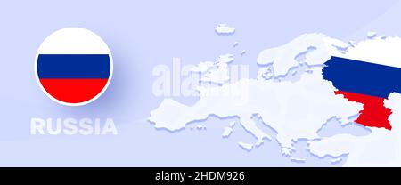 russia map flag banner. Vector illustration with a map of Europe and highlighted country with national flag Stock Vector