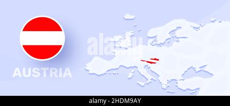 Austria map flag banner. Vector illustration with a map of Europe and highlighted country Austria with national flag Stock Vector