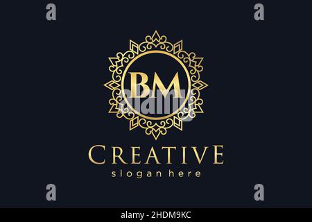 BM Initial Letter Luxury calligraphic feminine floral hand drawn heraldic monogram antique vintage style luxury logo design Premium Stock Vector