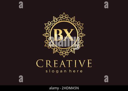 BX Initial Letter Luxury calligraphic feminine floral hand drawn heraldic monogram antique vintage style luxury logo design Premium Stock Vector