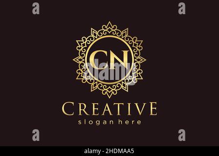 CN Initial Letter Luxury calligraphic feminine floral hand drawn heraldic monogram antique vintage style luxury logo design Premium Stock Vector