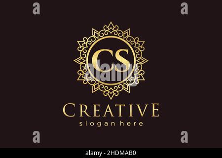 CS Initial Letter Luxury calligraphic feminine floral hand drawn heraldic monogram antique vintage style luxury logo design Premium Stock Vector