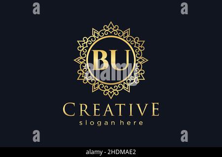 BU Initial Letter Luxury calligraphic feminine floral hand drawn heraldic monogram antique vintage style luxury logo design Premium Stock Vector