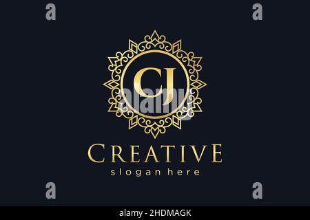 CJ Initial Letter Luxury calligraphic feminine floral hand drawn heraldic monogram antique vintage style luxury logo design Premium Stock Vector