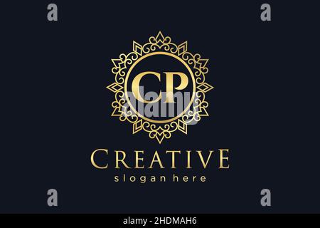 CP Initial Letter Luxury calligraphic feminine floral hand drawn heraldic monogram antique vintage style luxury logo design Premium Stock Vector