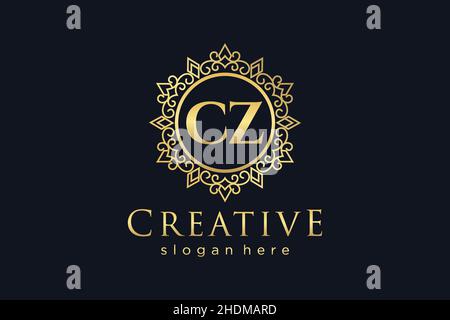 CZ Initial Letter Luxury calligraphic feminine floral hand drawn heraldic monogram antique vintage style luxury logo design Premium Stock Vector