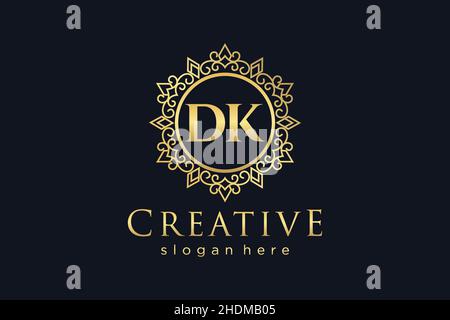 DK Initial Letter Luxury calligraphic feminine floral hand drawn heraldic monogram antique vintage style luxury logo design Premium Stock Vector