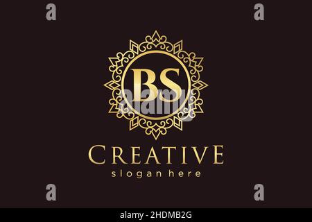 BS Initial Letter Luxury calligraphic feminine floral hand drawn heraldic monogram antique vintage style luxury logo design Premium Stock Vector