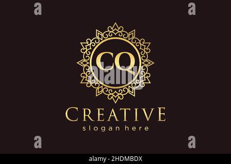 CQ Initial Letter Luxury calligraphic feminine floral hand drawn heraldic monogram antique vintage style luxury logo design Premium Stock Vector