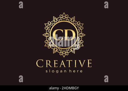 CD Initial Letter Luxury calligraphic feminine floral hand drawn heraldic monogram antique vintage style luxury logo design Premium Stock Vector