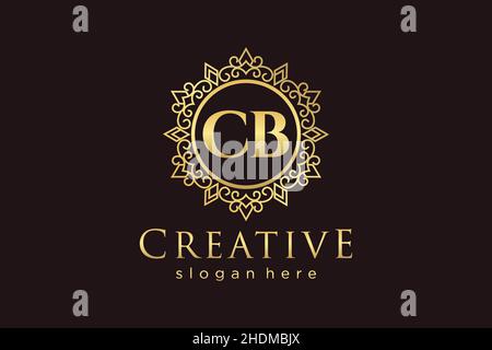 CB Initial Letter Luxury calligraphic feminine floral hand drawn heraldic monogram antique vintage style luxury logo design Premium Stock Vector