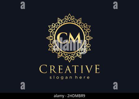 CM Initial Letter Luxury calligraphic feminine floral hand drawn heraldic monogram antique vintage style luxury logo design Premium Stock Vector