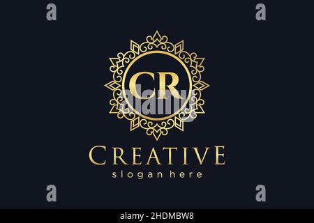 CR Initial Letter Luxury calligraphic feminine floral hand drawn heraldic monogram antique vintage style luxury logo design Premium Stock Vector