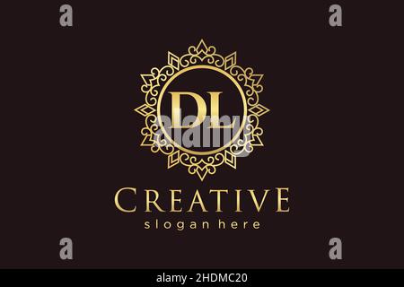 DL Initial Letter Luxury calligraphic feminine floral hand drawn heraldic monogram antique vintage style luxury logo design Premium Stock Vector