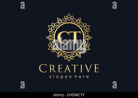 CT Initial Letter Luxury calligraphic feminine floral hand drawn heraldic monogram antique vintage style luxury logo design Premium Stock Vector