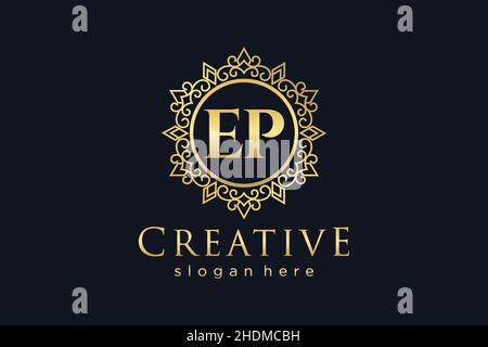 EP Initial Letter Luxury calligraphic feminine floral hand drawn heraldic monogram antique vintage style luxury logo design Premium Stock Vector