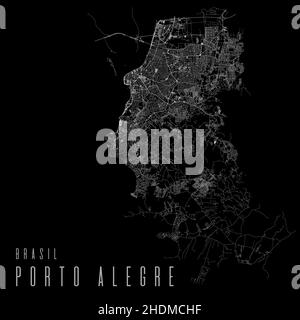 Porto Alegre city vector map poster. Brazil municipality square linear street map, administrative municipal area, white lines on black background, wit Stock Vector