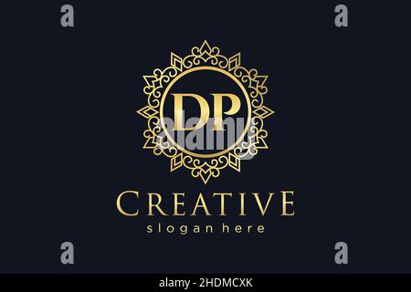 DP Initial Letter Luxury calligraphic feminine floral hand drawn heraldic monogram antique vintage style luxury logo design Premium Stock Vector