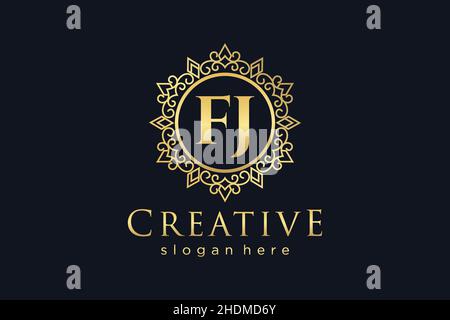 FJ Initial Letter Luxury calligraphic feminine floral hand drawn heraldic monogram antique vintage style luxury logo design Premium Stock Vector