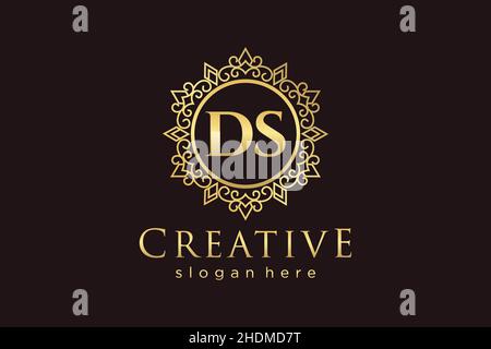 DS Initial Letter Luxury calligraphic feminine floral hand drawn heraldic monogram antique vintage style luxury logo design Premium Stock Vector