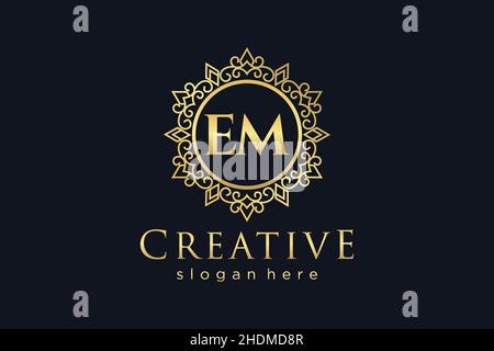 EM Initial Letter Luxury calligraphic feminine floral hand drawn heraldic monogram antique vintage style luxury logo design Premium Stock Vector