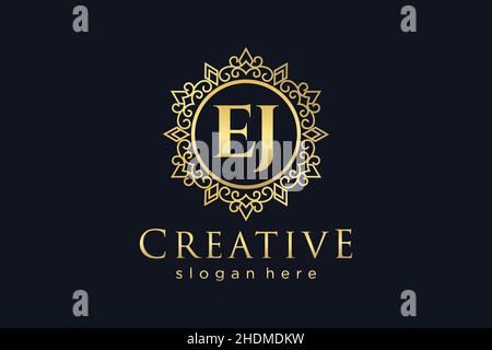 EJ Initial Letter Luxury calligraphic feminine floral hand drawn heraldic monogram antique vintage style luxury logo design Premium Stock Vector