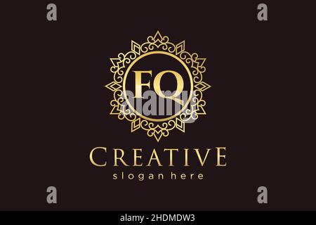 FQ Initial Letter Luxury calligraphic feminine floral hand drawn heraldic monogram antique vintage style luxury logo design Premium Stock Vector