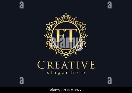 FT Initial Letter Luxury calligraphic feminine floral hand drawn heraldic monogram antique vintage style luxury logo design Premium Stock Vector